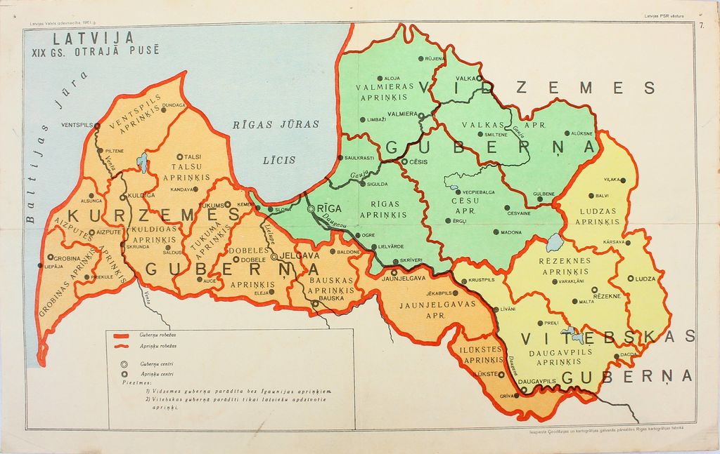 Карта Латвии во второй половине XIX века