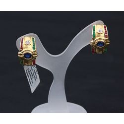 Gold earrings with diamonds, rubies, emeralds and sapphires