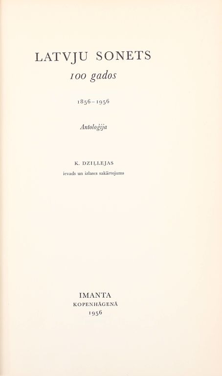 Latvian Sonnet in 100 Years (1856-1956)