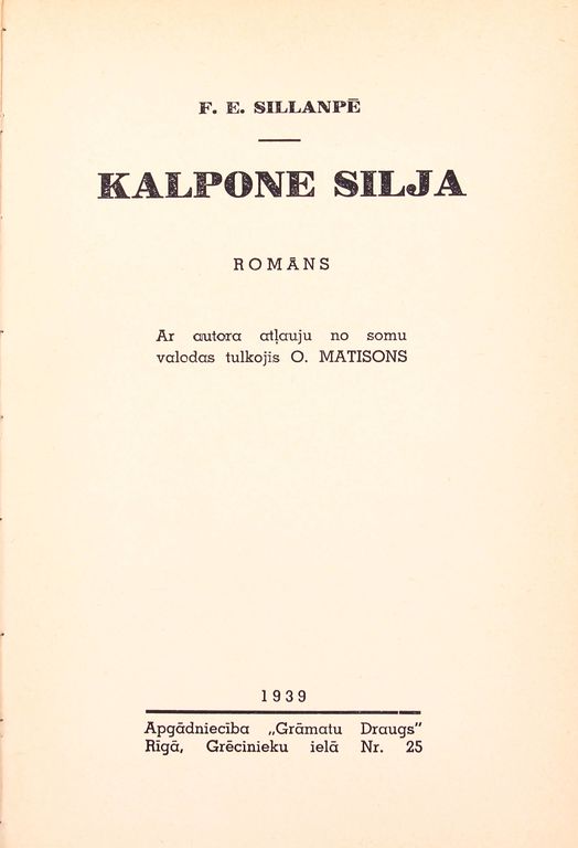 F.E.Sillanpē, Kalpone Silja(romāns)