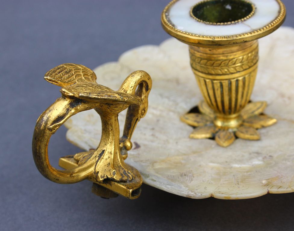 Bronze candlestick with mother of pearl