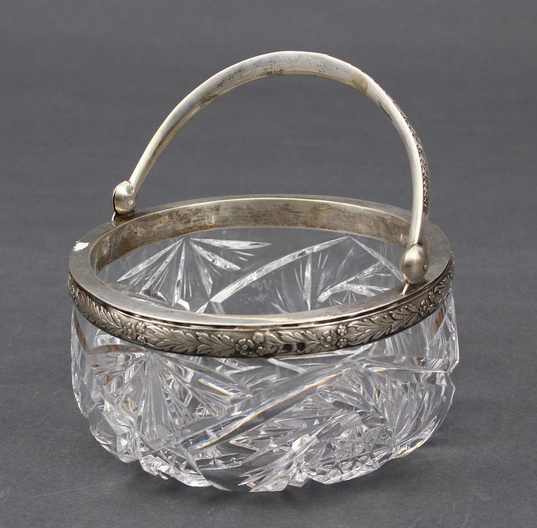 Crystal candy dish with silver finish