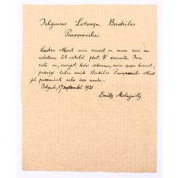 Письмо Елгавскому Латвийскому Обществу, Эмилс Мелнгайлис