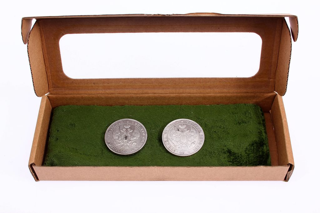 Серебряные запонки с монетами 