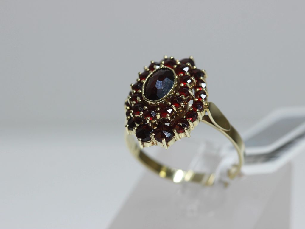 Gold ring with 29 garnets
