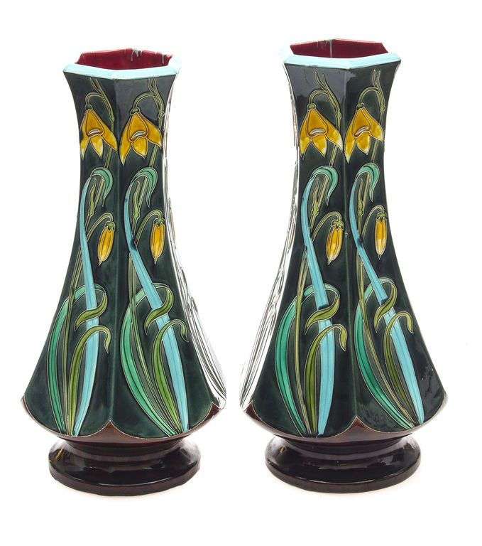 Two French Art Nouveau majolica vases