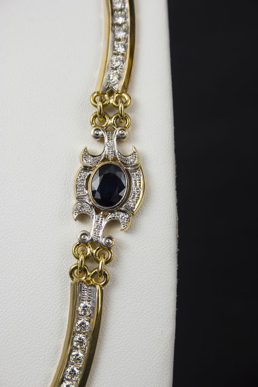 Gold necklace with diamonds and sapphires