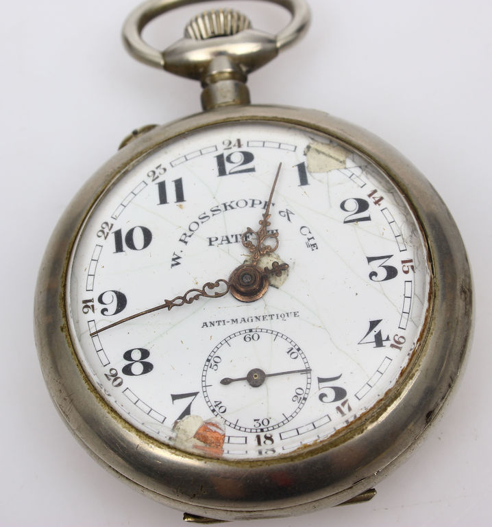 Посеребренные металлические карманные часы W.Rosskopf