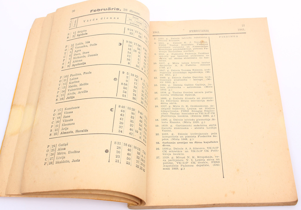 Календарь Центрального Совета Профсоюза Латвийской ССР 1941