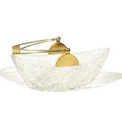 Crystal bowl with gold-plated sterling silver handle and engraving