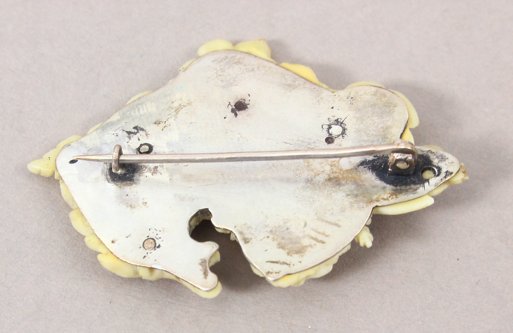 Bone brooch with silver finish