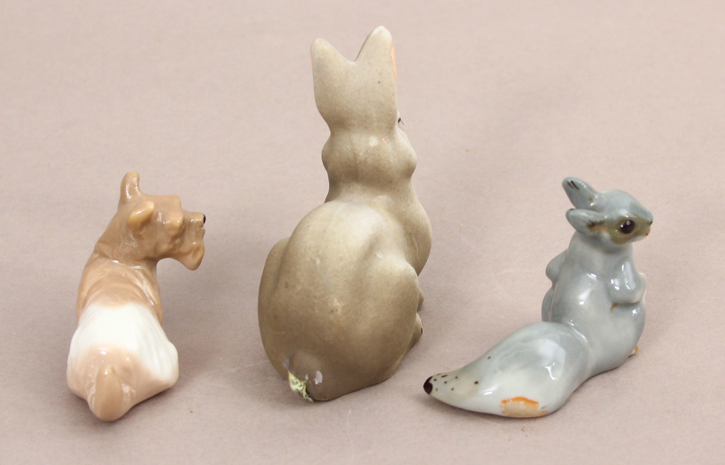 Porcelāna figūriņu komplekts - suns, zaķis un vāvere
