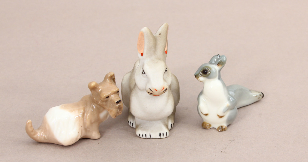 Porcelain figurine set - dog, hare and squirrel