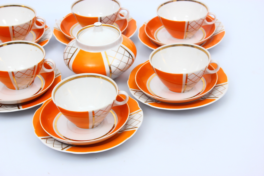 Porcelain tea set for 6 persons (partial - without teapot and milk jug)