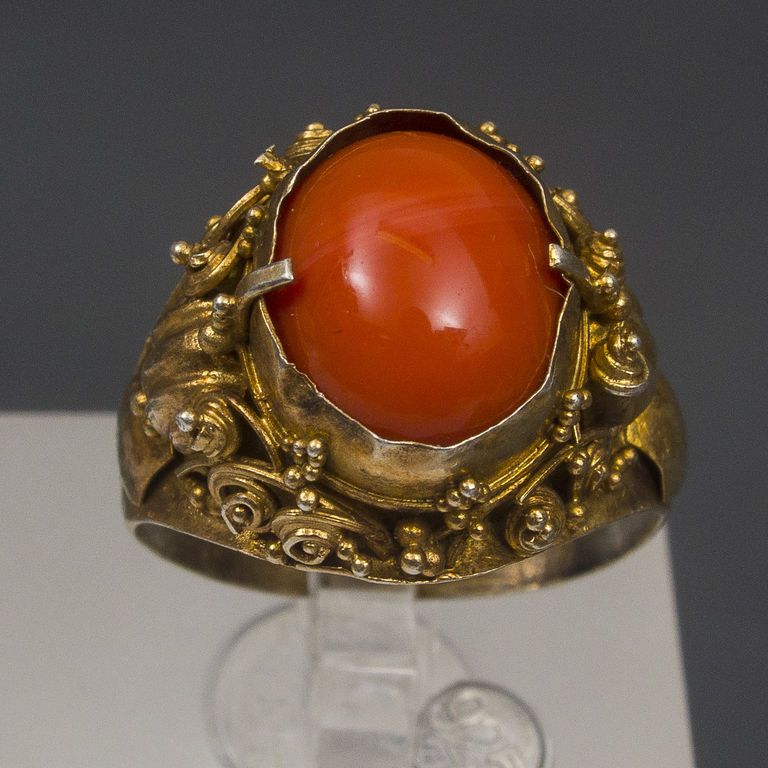 Gold plated silver ring with coral