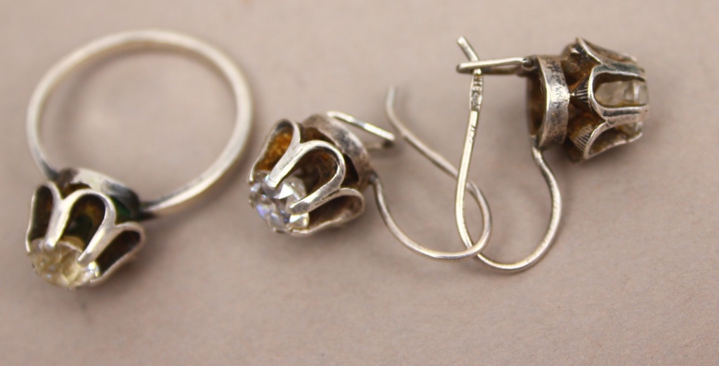 Silver ring and earrings
