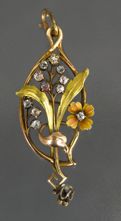 Gold Brooch / Pendant with Diamonds 
