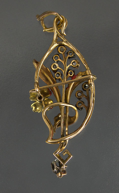 Gold Brooch / Pendant with Diamonds 