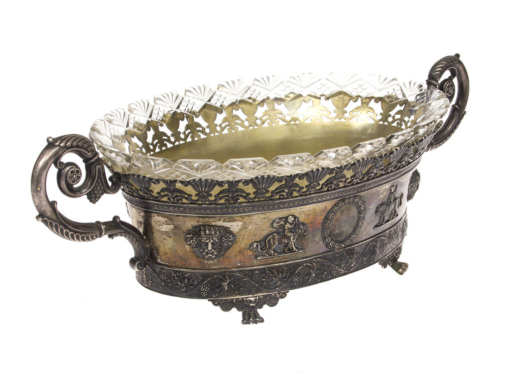 Biedermeier-style silver fruit bowl with glass