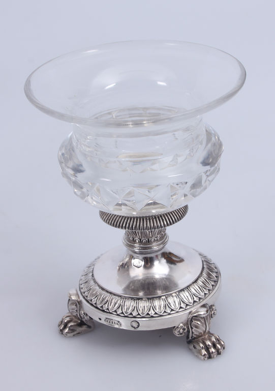 Silver spice bowl with glass