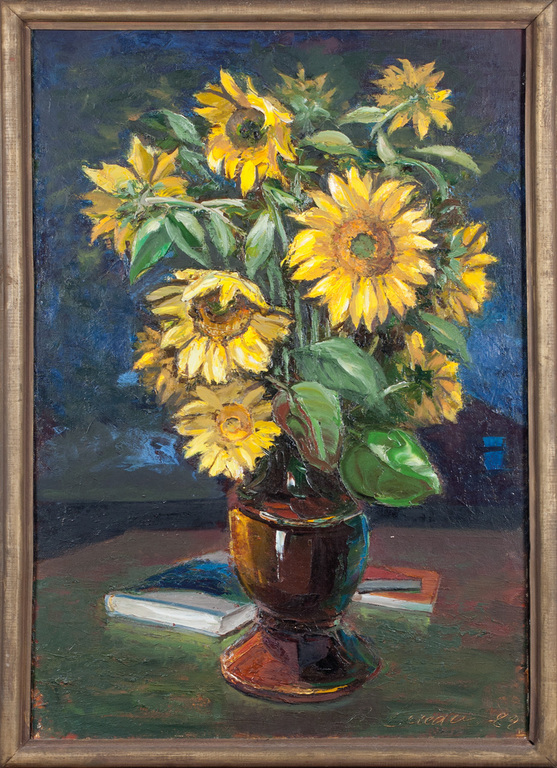 Sunflowers in a brown vase