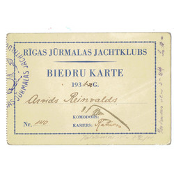 Rīgas Jūrmalas jahtkluba  biedru karte 1931