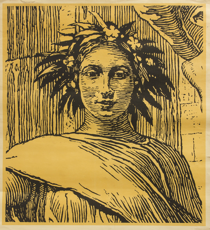 Женщина с венком из оливковых листьев на голове