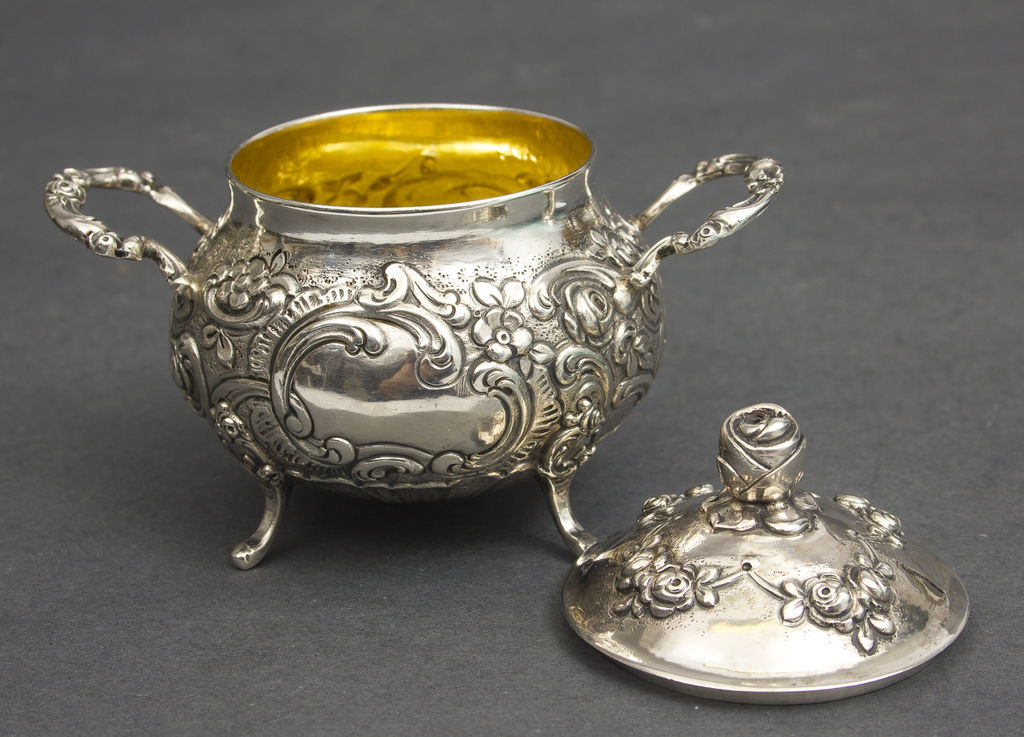 Silver sugar bowl with lid