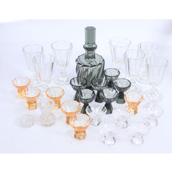 Box with various glass products - glasses, glasses, decanter