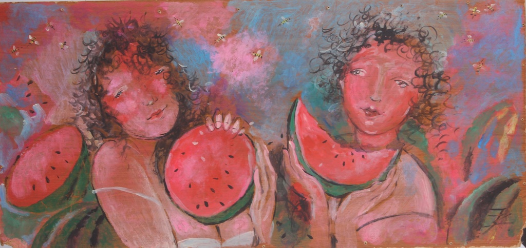 Meitene ar arbūziem