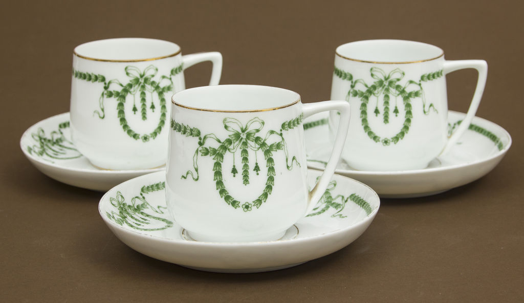 Three Gardner porcelain cups with saucers