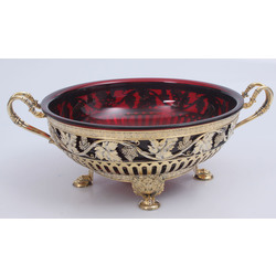 Silver fruit bowl with  ruby glass 