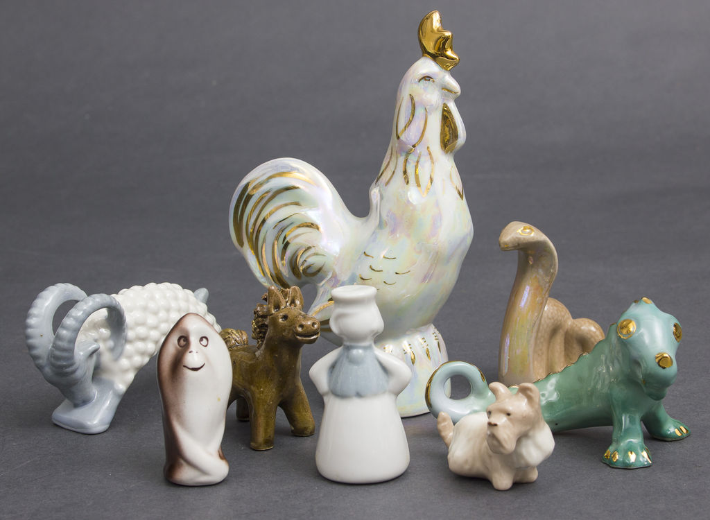 Set of porcelain figurines 8 pcs. - cock, dragon, dog, snake, horse, monkey, ram, song