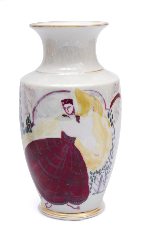 Porcelain vase with a girl in national costume