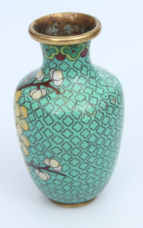 Metal vase with multi-colored enamel