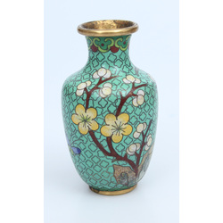 Metal vase with multi-colored enamel