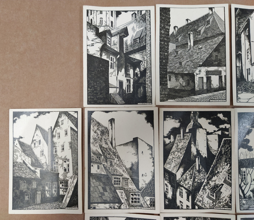 Postcards of reproductions of paintings by Sigismund Vidberg with Old Riga views 16 pcs.