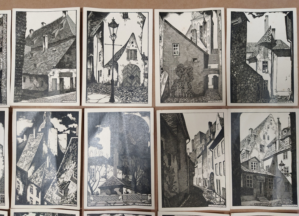 Postcards of reproductions of paintings by Sigismund Vidberg with Old Riga views 16 pcs.