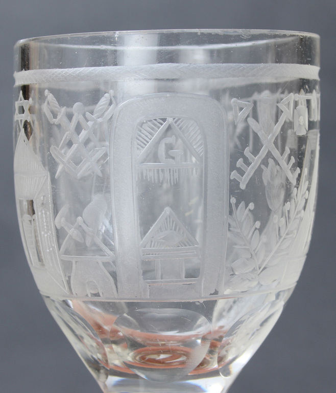 Glass cup with masonic symbolism