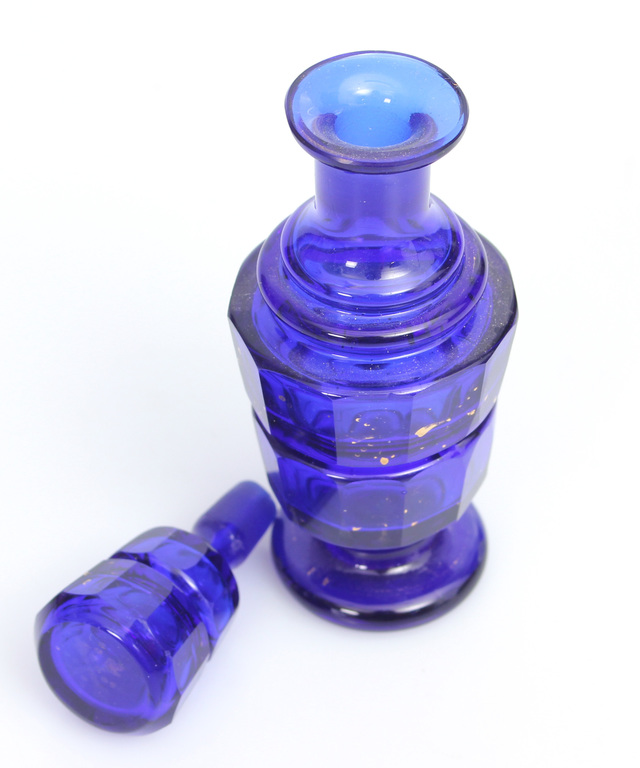 Blue glass perfume bottle