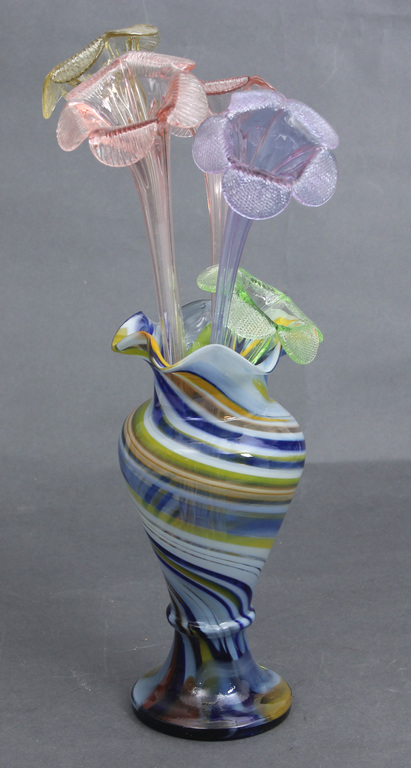 Стеклянная ваза со стеклянными цветами (5 шт.)