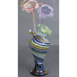 Colored glass vase with glass flowers (5 pcs)