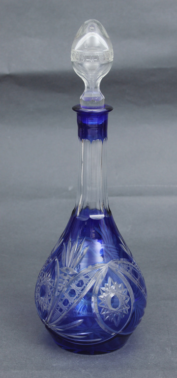 Blue glass set - decanter, tray and 5 glasses
