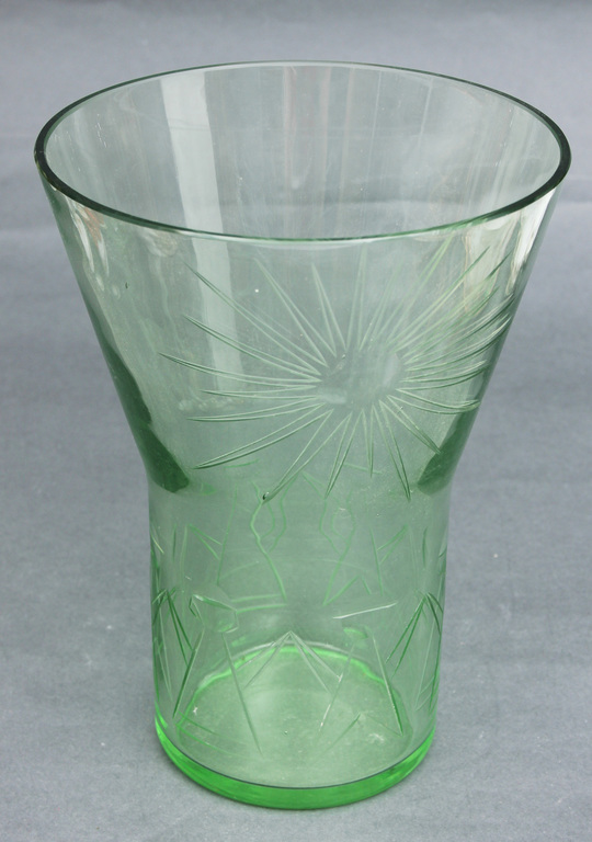 Green glass vase in art deco style