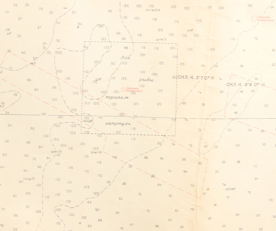 Пронумерованная карта моря с маркерами, где находятся химикаты