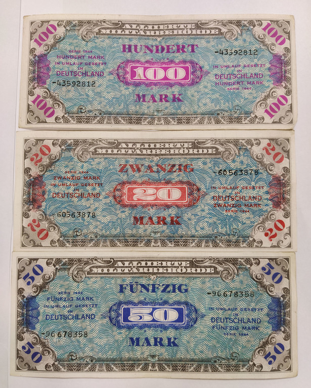 Banknotes of the German mark 1944 - 20, 50, 100
