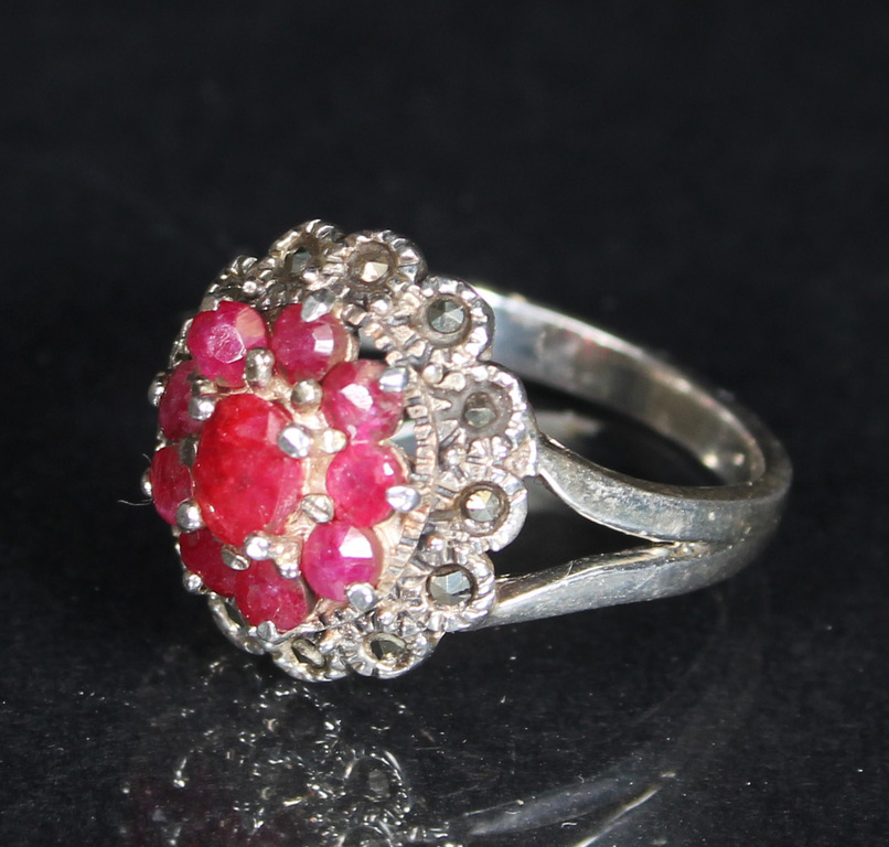 Silver ring with rubies