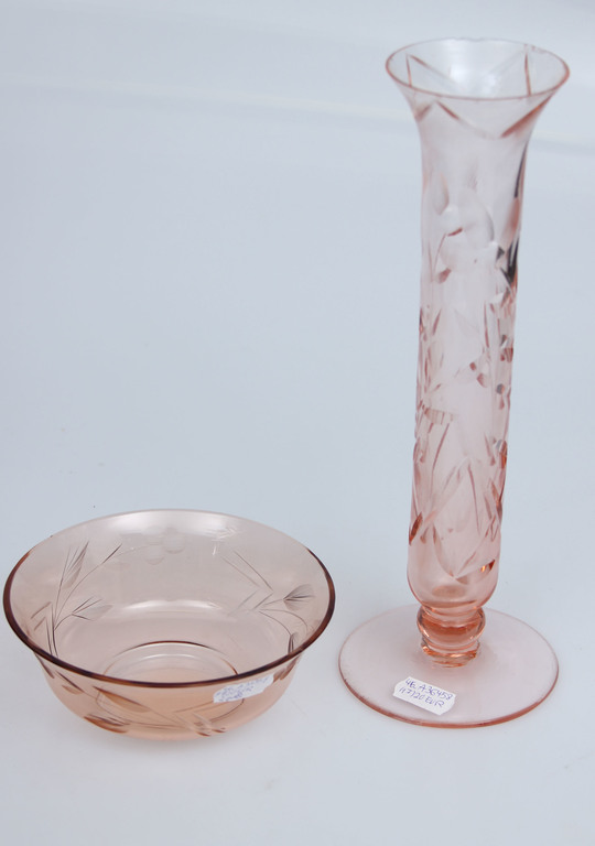 Iļģuciema stikla trauku komplekts - vāze un bļodiņa