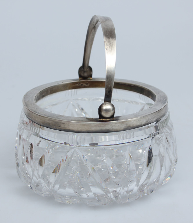 Crystal sugar bowl with silver finish