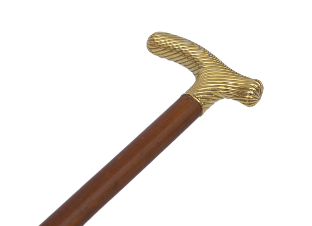 Walnut walking stick with gold handle 